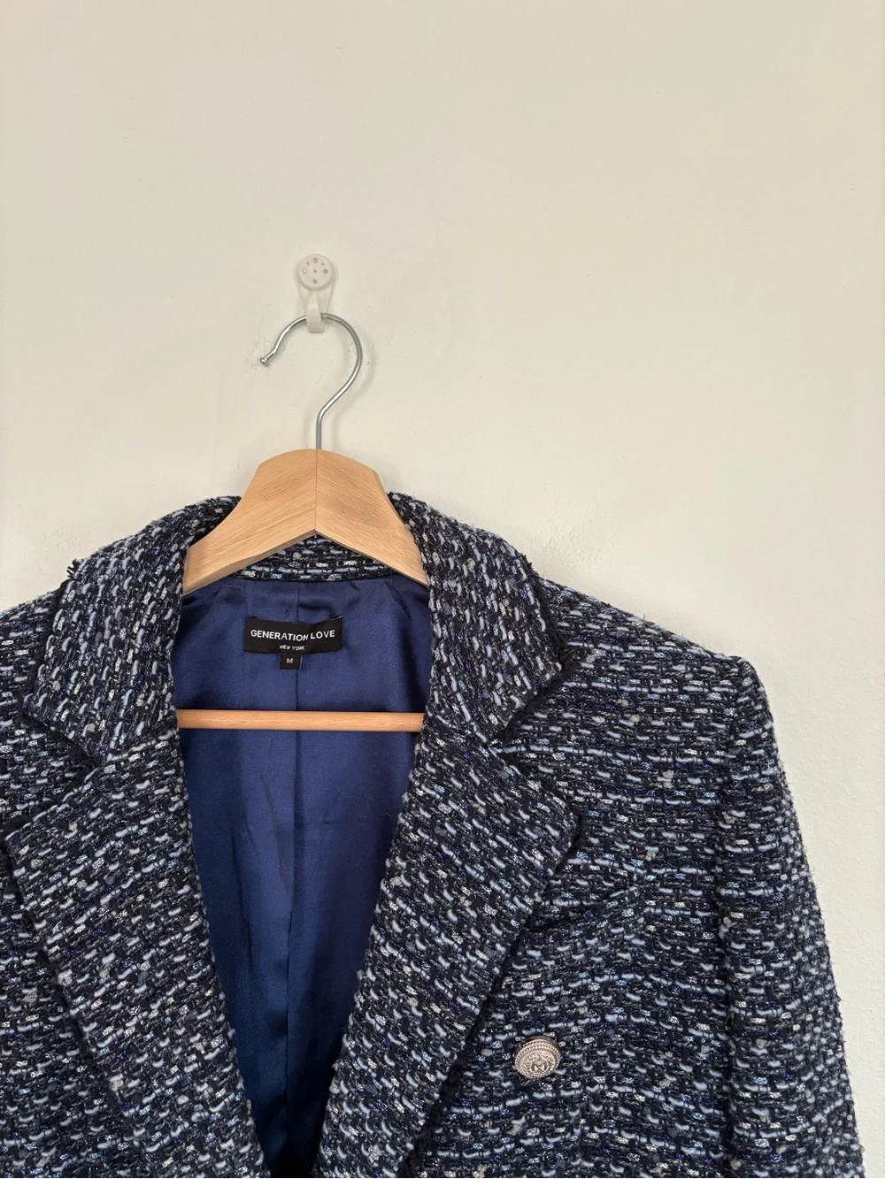 Generation Love || Eliza Tweed Blazer Jacket in Navy Melange Medium